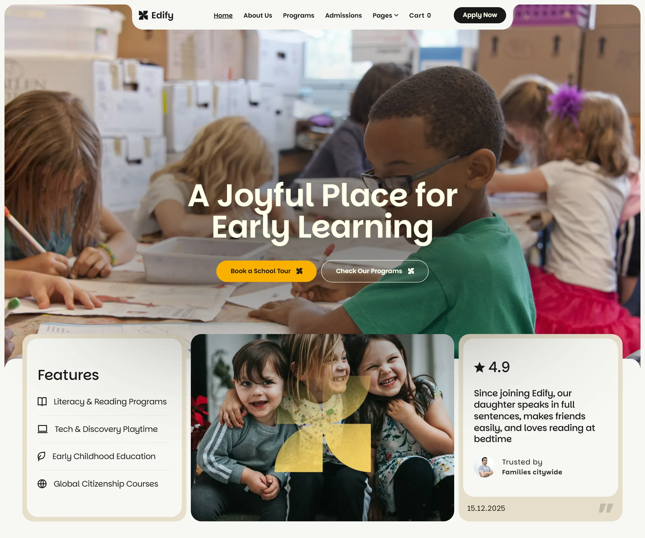 The Edify home page in full
