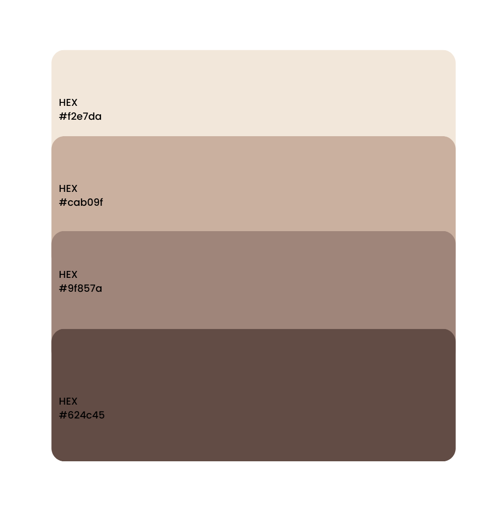 Iris home massage brand palette: four shades from cream to dark brown with their colour codes