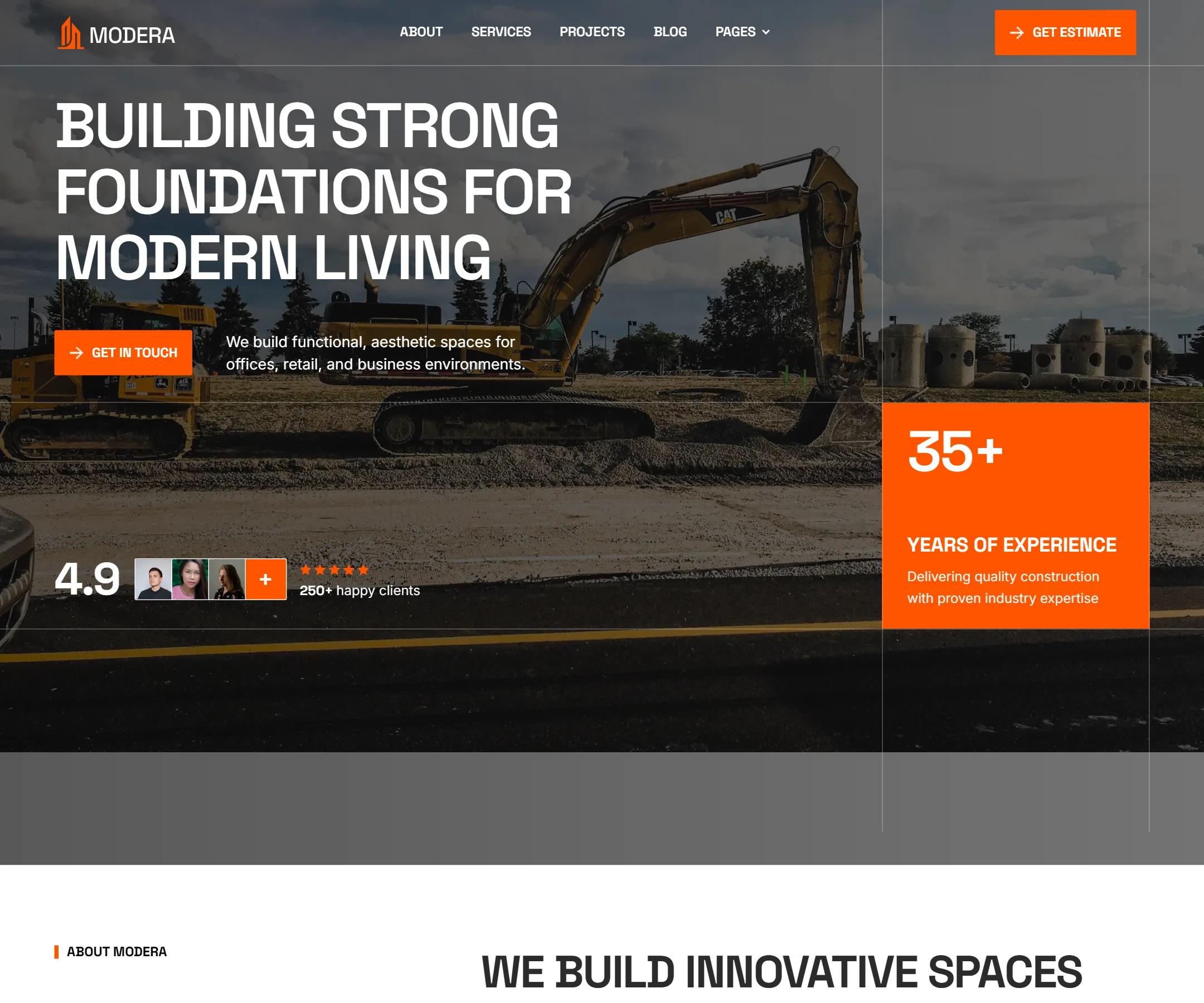 The Modera home page in full