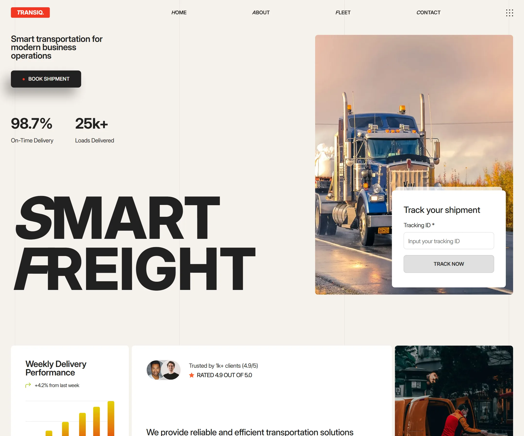 The Transiq home page in full