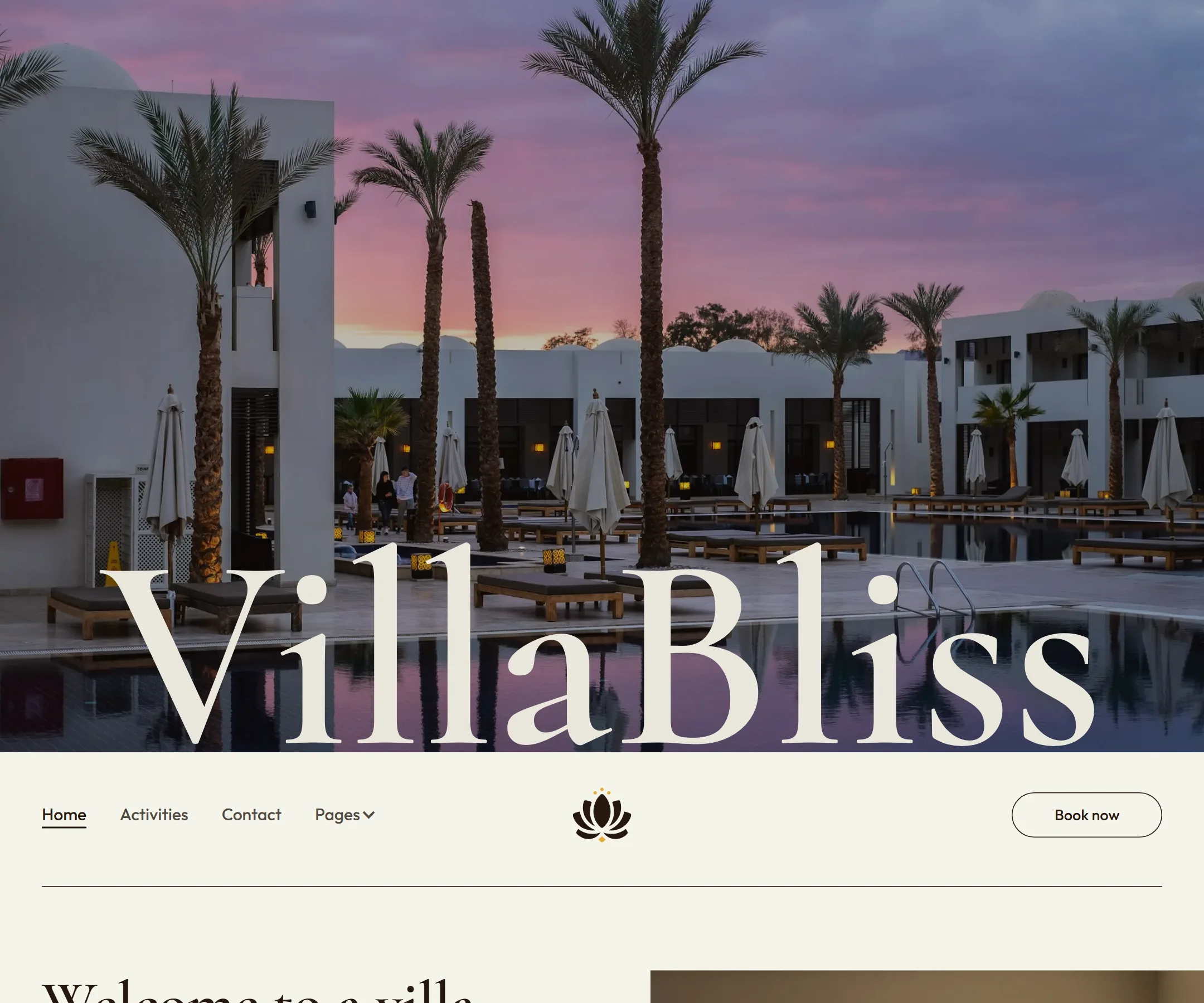 หน้าแรกเว็บไซต์ VillaBliss ทั้งหน้า